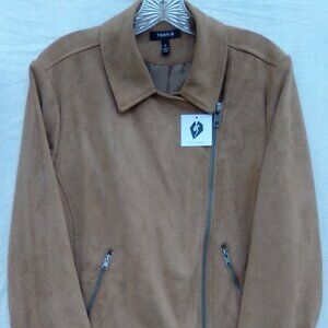 Torrid Women's Tan Soft Faux Suede Asymmetrical Cropped Motorcycle Style Jacket